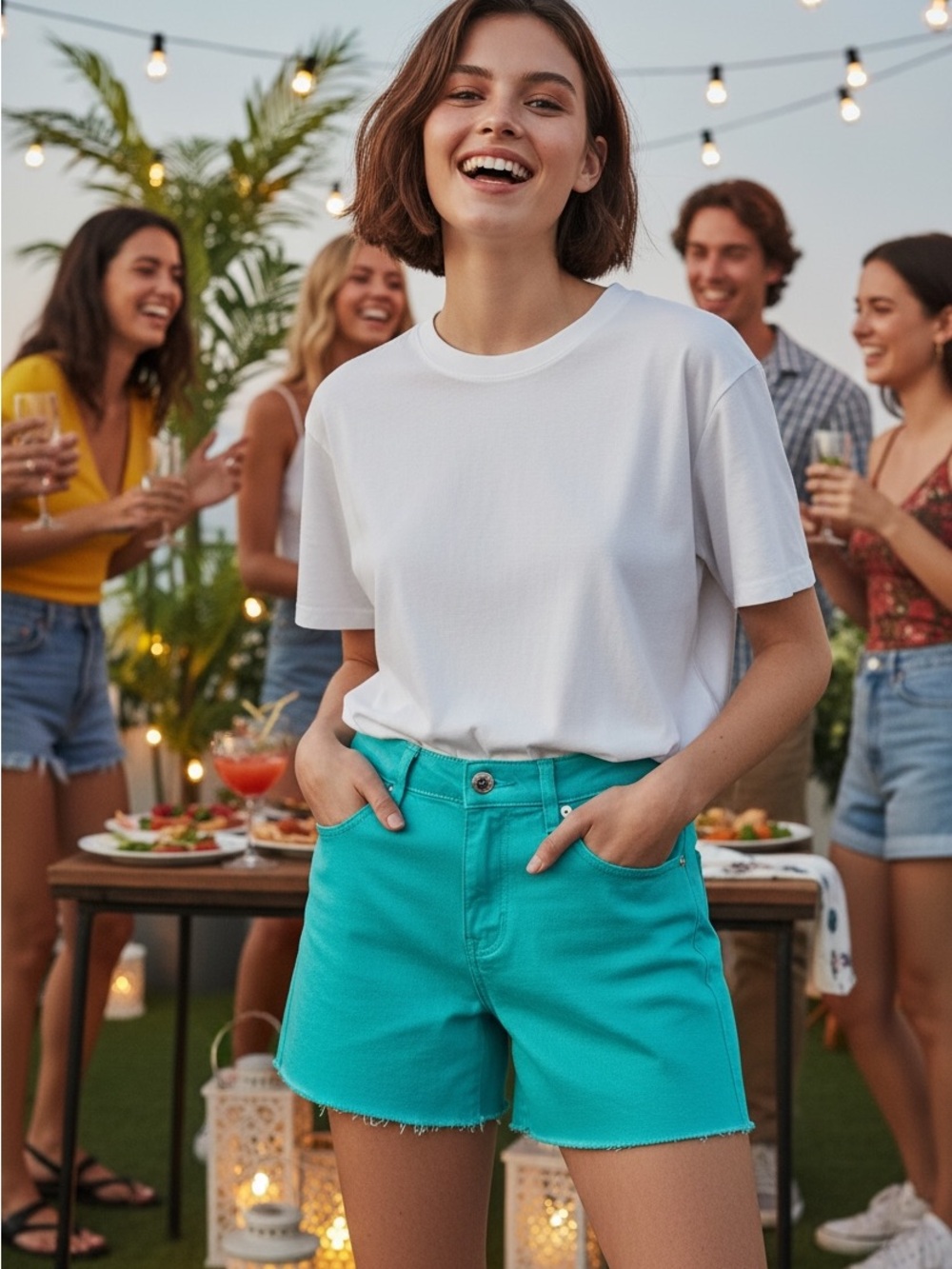 Hollister Y2K  LOW RISE Teal Frayed Denim Shorts 27" waist 4